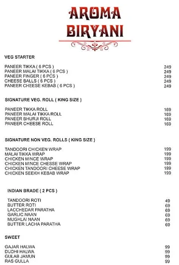 Aroma Biryani menu 