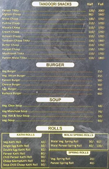 The Hungers Point menu 