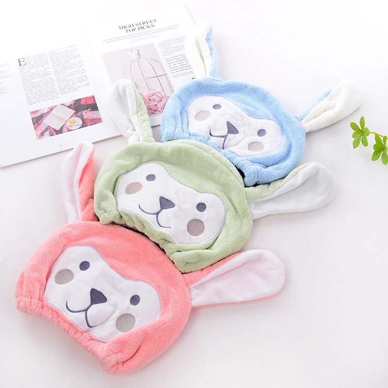 Coral Velvet Soft Absorbent Children's Household Cartoon Animal Wipe Head Towel Shower Cap, perfect for drying kids' hai