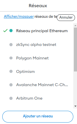 Ajouter un nouveau réseau à MetaMask.