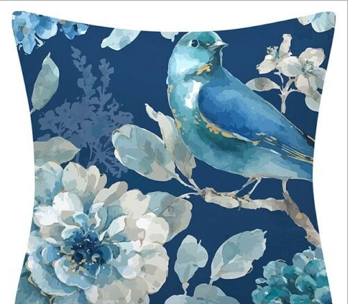 Title 17, Blue Flower and Bird Pastoral Series Fabric Sof...
