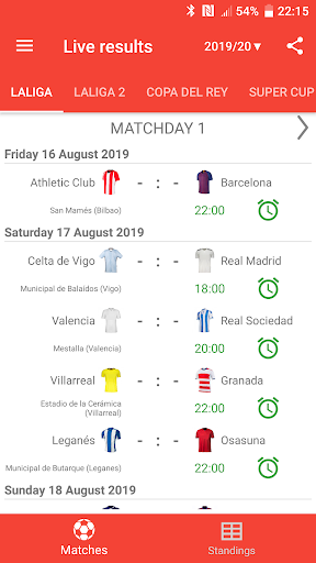 Live Scores for La Liga Santander 2019/2020