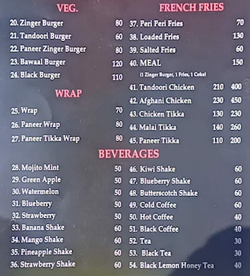 Burger Express menu 