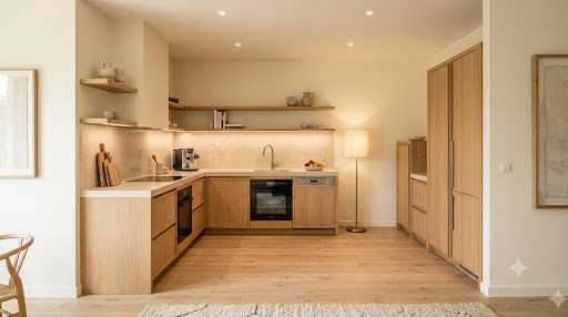 Modern kitchen with light wood cabinets - Property purchase in Clichy, 4 rooms, 3 bedrooms
