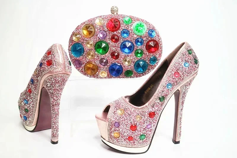 Escarpins à talons hauts Stiletto pointus, bouche de poisson, sac de dîner en strass et caoutchouc, élégant.