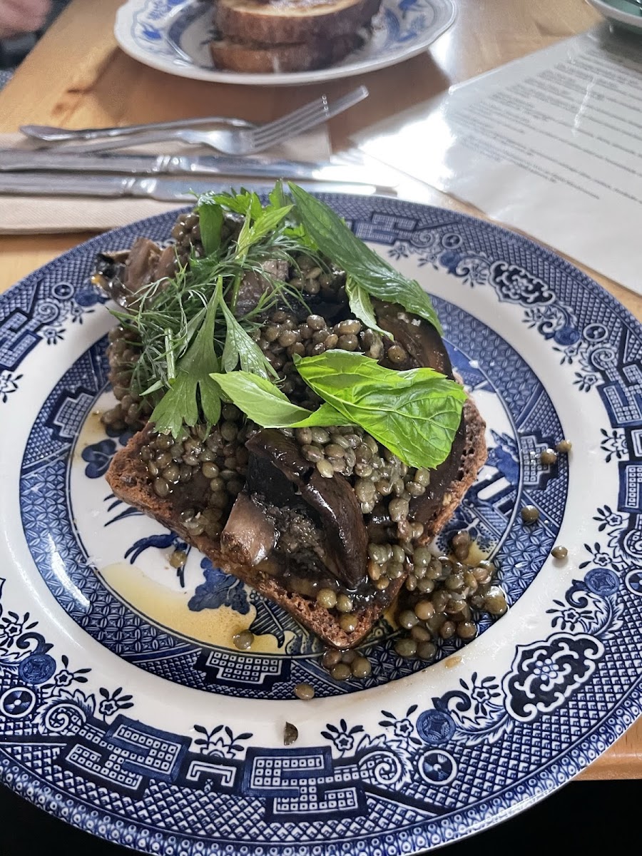 Lentil / mushroom special on GF nonie bread