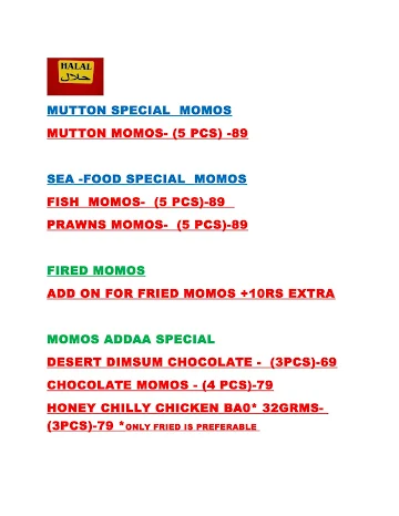 Momos Addaa menu 