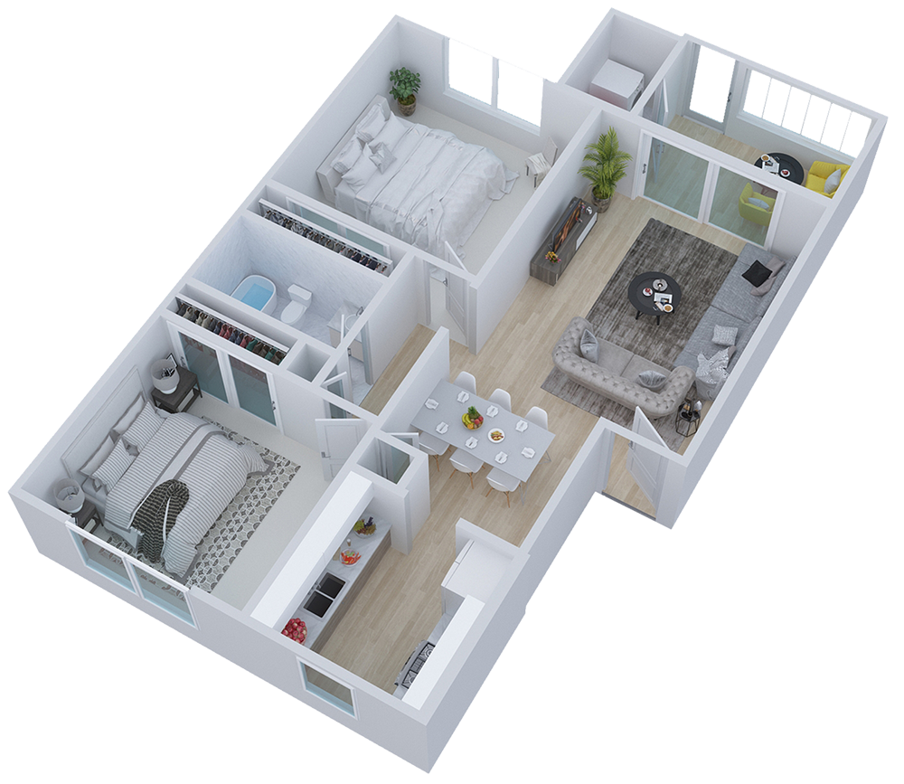 Rendered 2x1 Floorplan Diagram