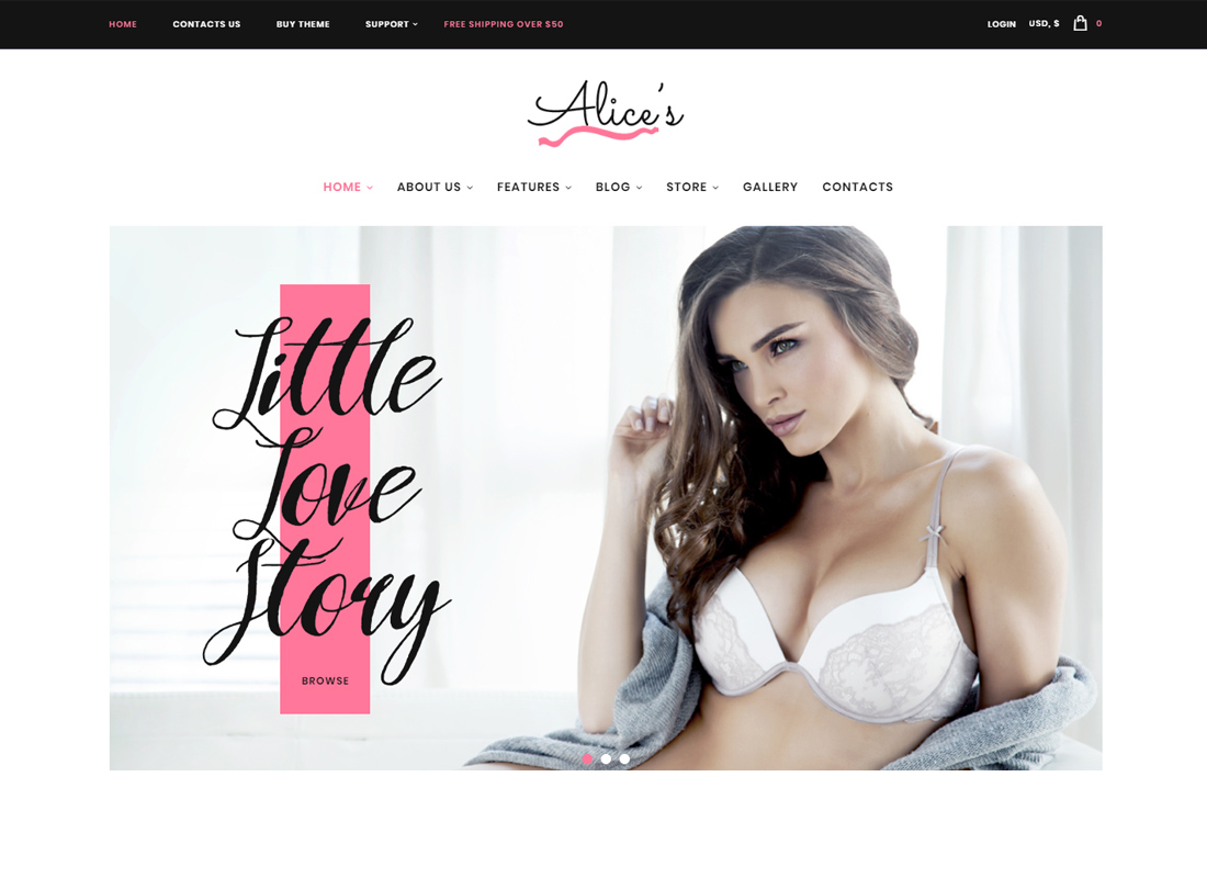 Alice's |  Tema de WordPress para tienda de lencería y boutique de moda