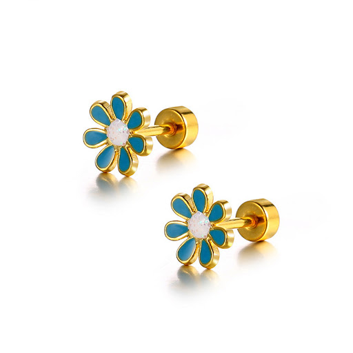 Title 1, Flower Titanium Steel Ear Studs for Girls, smal...