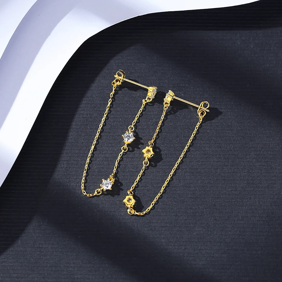 Boucles d'oreilles à pompon en argent 925 avec zircon, eardrops et chaîne d'oreille, un bijou étincelant pour un look sophistiqué.