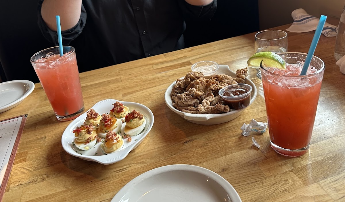 Delicious deviled eggs and chicken fingerling appetizers!

Also a selection of zero proof drinks, flavorful and bold!