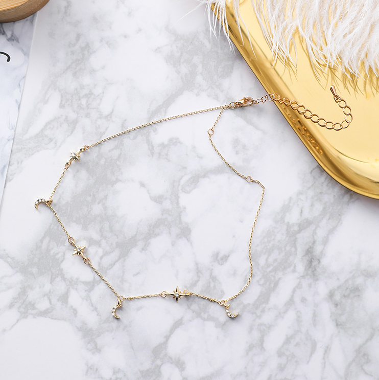 Simple Star Moon Diamond Clavicle Necklace Female Personality Fashion Neck Jewelry Collar Choker Necklace