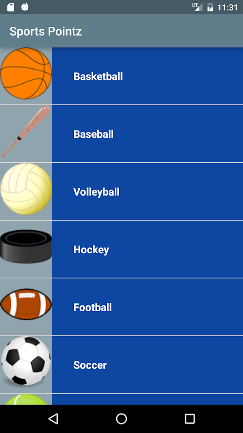 Android application Sports Pointz screenshort