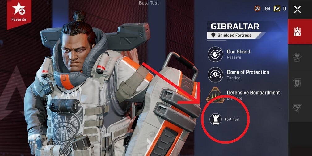 showing fortified status icon on Gibraltar legend in apex legends