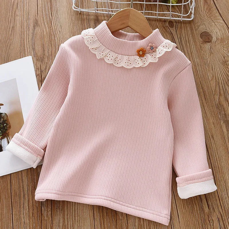 Meisjes Onderhemd Fleece gevoerd Halve Hoge Kraag T-shirt Warm en Comfortabel voor de Winter Ideaal als Basislaag Praktisch