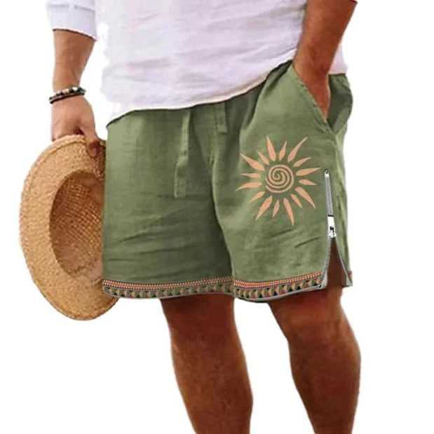 Men's Full Cotton Casual Shorts with Heat Transfer Patch, perfect Summer Beach Pants, comfortable and breathable for hot