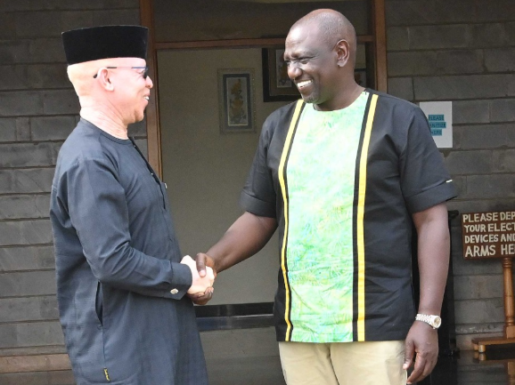 Deputy President William Ruto with Nominated Senator Isaac Mwaura at his Karen office on Monday, April 25, 2022.