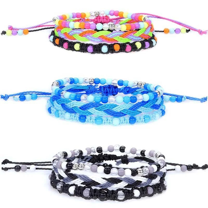 Drie-delige waterdichte gewaxte draad geweven armbandenset. Waterbestendig, ideaal voor dagelijks gebruik en buitenactiviteiten. Duurzaam.
