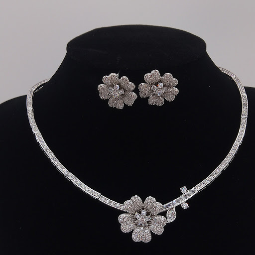 Title 11, Camellia Zircon Necklace and Earrings Set, radi...