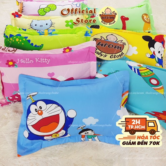 Gối Nằm Cho Bé Sơ Sinh Và Trẻ Em Vỏ Áo Cotton Thắng Lợi Nhiều Kích Cỡ Size Bông Gòn Microfiber Từ 3 Tháng Đến 5 Tuổi