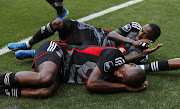 Evidence Makgopa of Orlando Pirates celebrates goal with teammates during the DStv Premiership match between Kaizer Chiefs and Orlando Pirates on Saturday