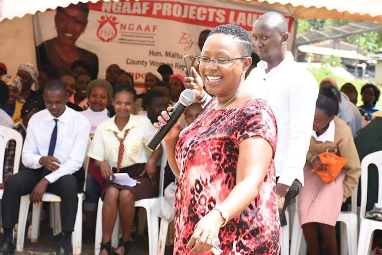 Murang'a Woman Representative Sabina Chege during a mentoring day for students sponsored by her foundation.