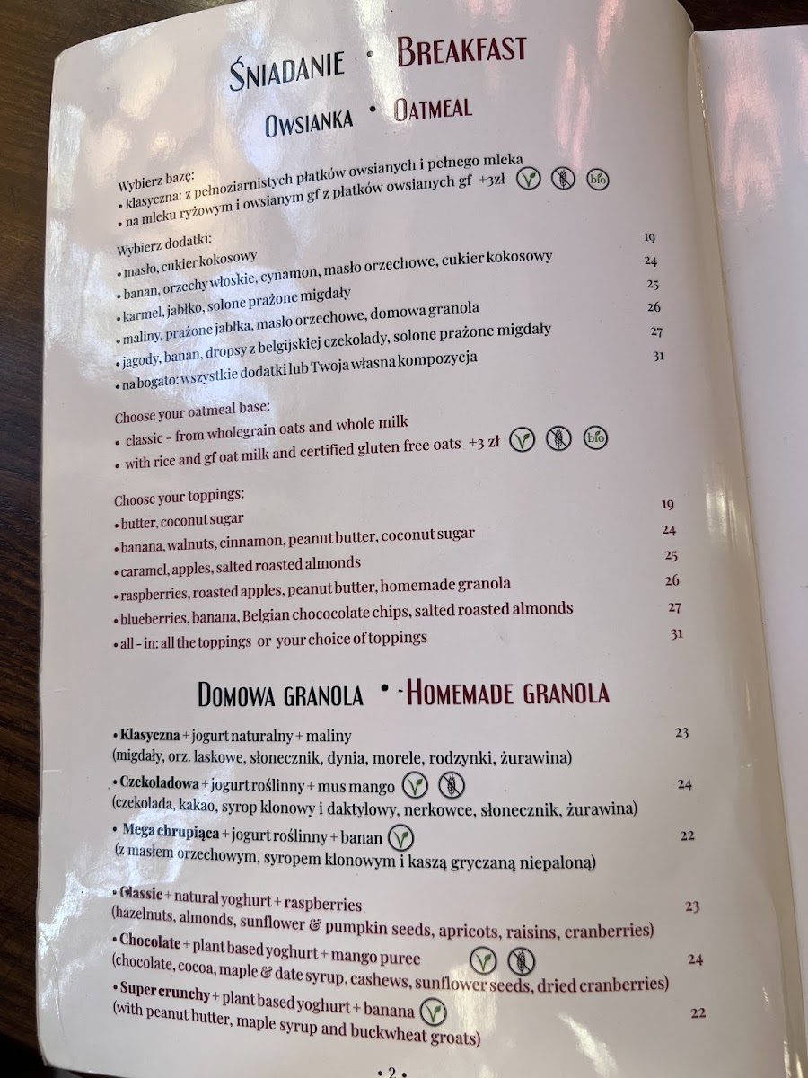 Kawiarnia Retro gluten-free menu