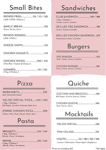 Velino Cafe And Patisserie menu 