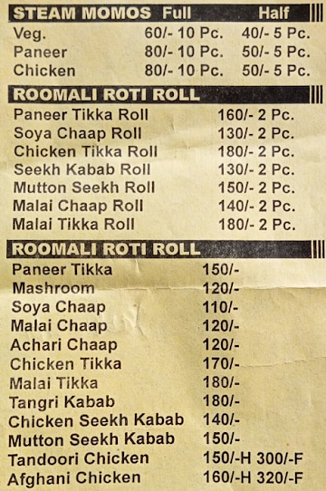 Me N Tandoori Momos & Kathi Roll menu 