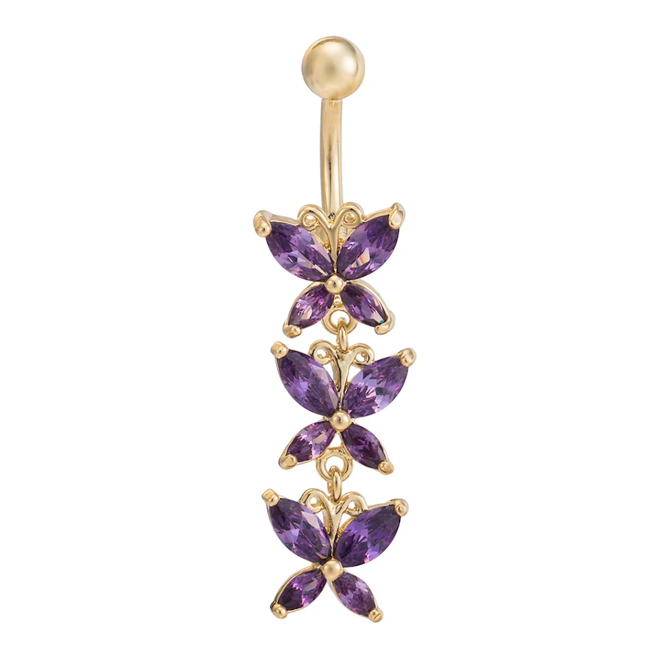 Steel butterfly belly ring, a popular navel piercing accessory for women, stylish and fashionable body jewelry.
