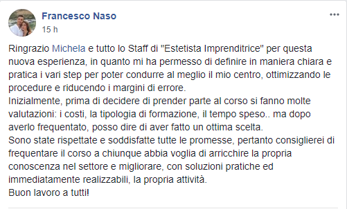 Testimonianza Corso Estetista Imprenditrice