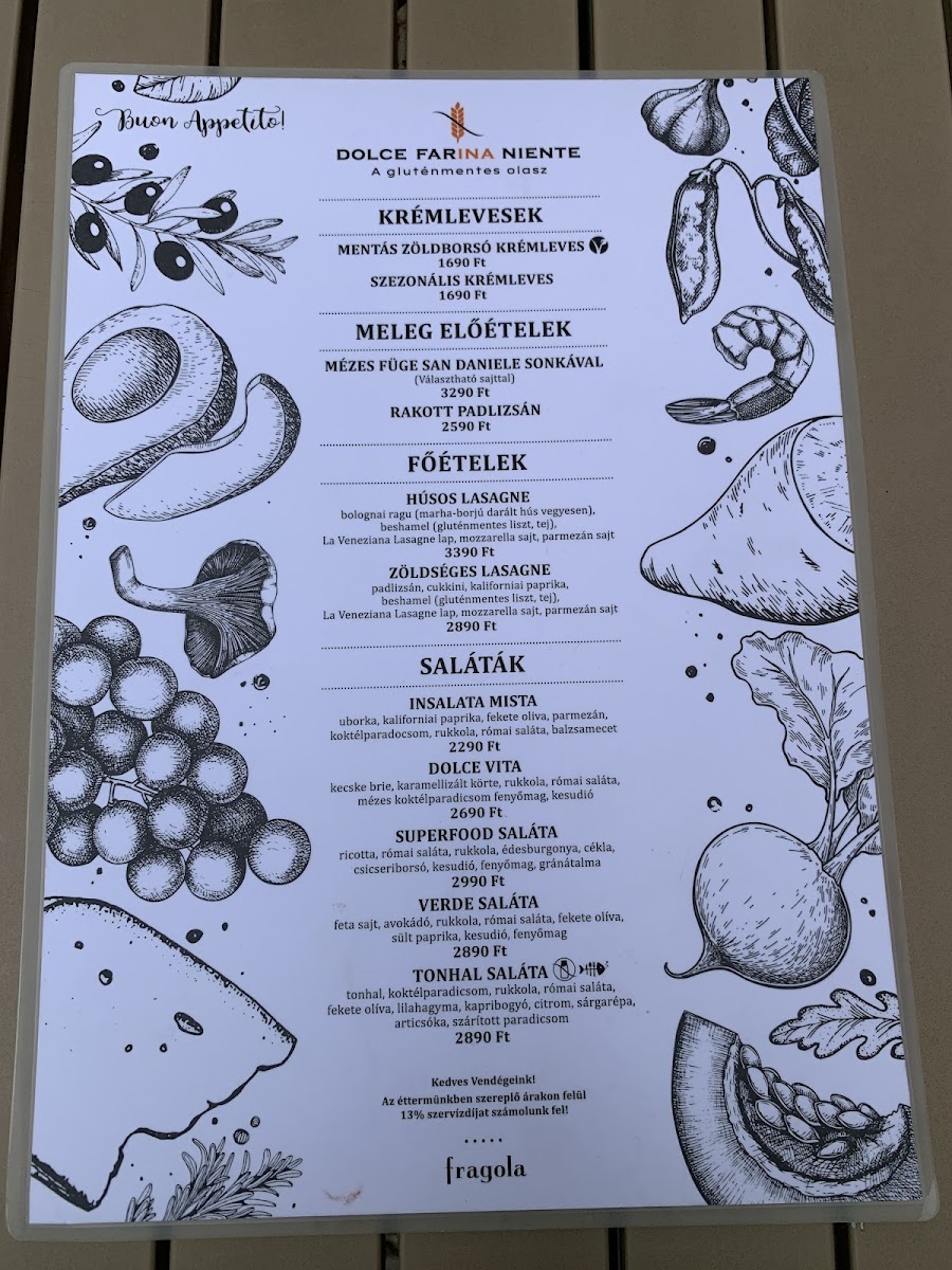 Dolce Farina Niente gluten-free menu