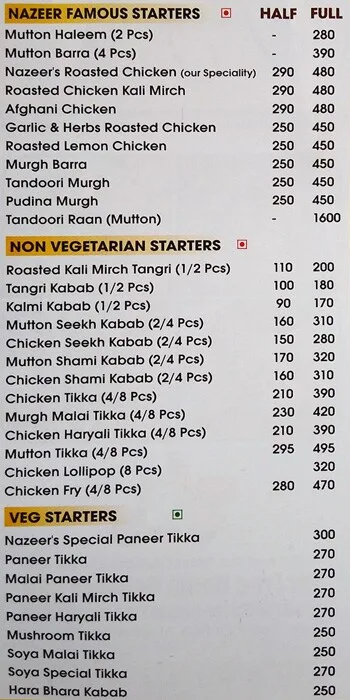 Nazeer Foods menu 