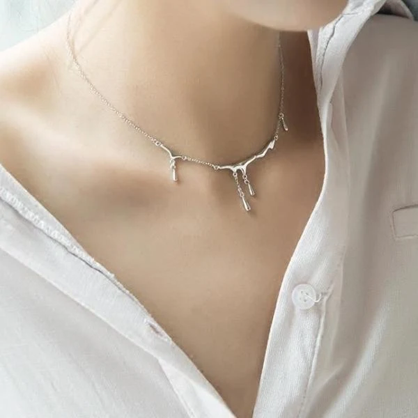 Flower Bud Original Design Fall Rain Injured Sterling Silver Necklace Female Simple Japanese Han Sen Clavicle Chain Shor