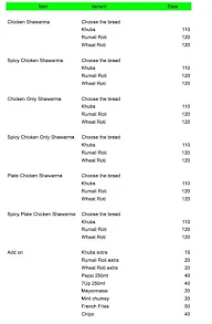 The Arabian Shawarma menu 1