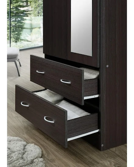 HODEDAH 2 Door Wood Wardrobe Bedroom Closet with Clothing... - 3