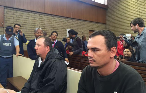 Theo Martins and Willem Oostheizen appeared in the Middleburg magistrates court on 16 November 2016. Image by: Neo Goba