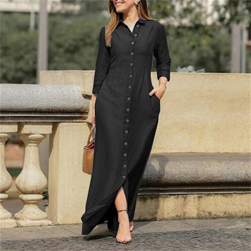 Title 4, Shirt Collar Denim Button Maxi Dress for effort...
