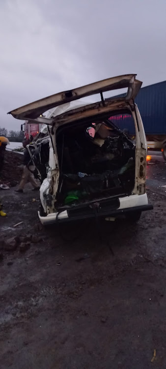 Wreckage of the van involved in the accident in Ngata area, Nakuru county