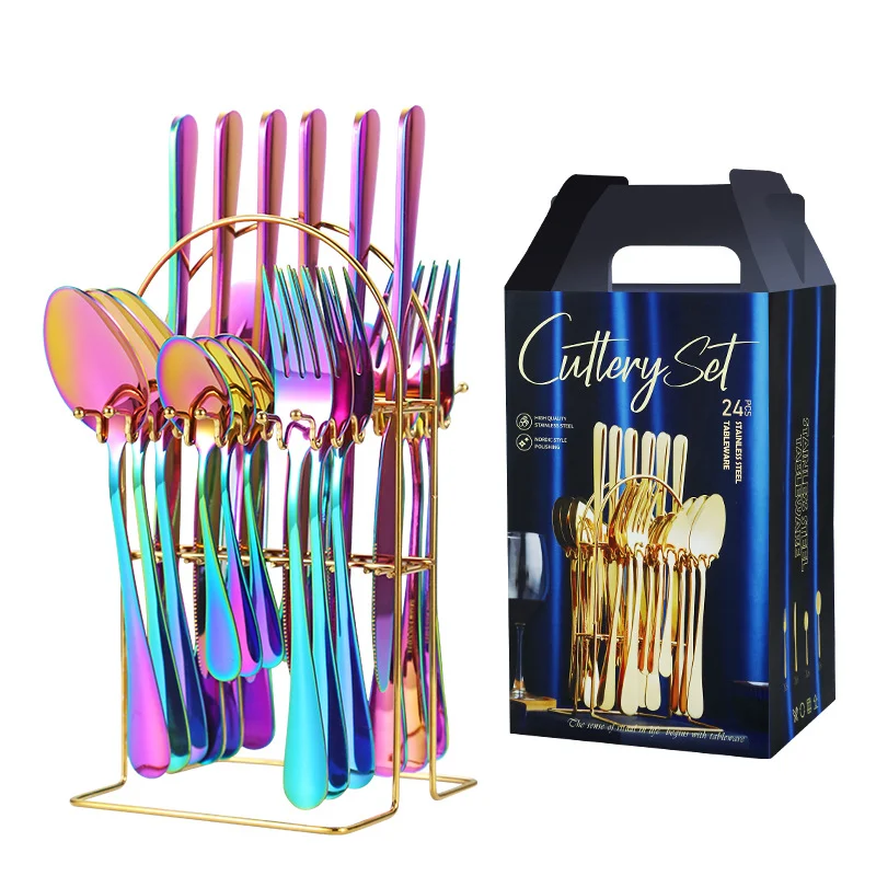 Amazon Hot Selling RVS bestekset 24-delig. Steakmes, vork en lepel. Luxe cadeau set voor een stijlvolle eettafel.