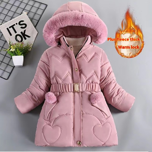 Title 20, Girls mid-length fleece-lined thickened cotton...