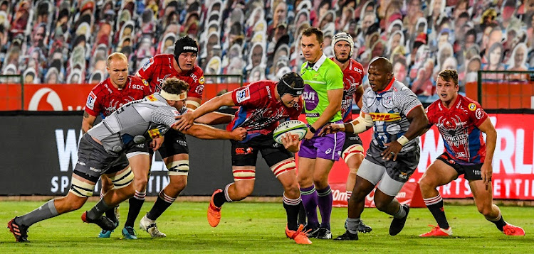 Francke Horn of the Lions with the ball during the Super Fan Saturday match between Emirates Lions and DHL Stormers at Loftus Versfeld Stadium on September 26, 2020 in Pretoria, South Africa.