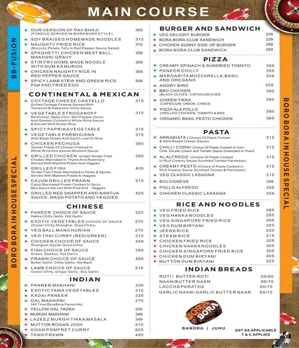 Bora Bora menu 