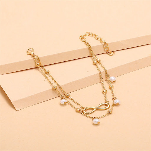 Title 3, Figure 8 Double Pearl Anklet Elegant Ankle Jewe...