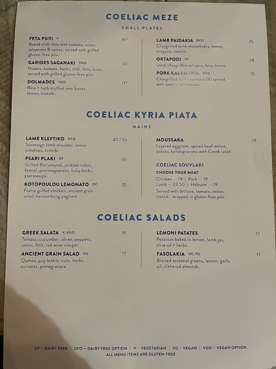 Xenia Grill gluten-free menu