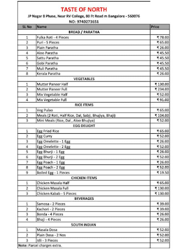 Taste of north menu 