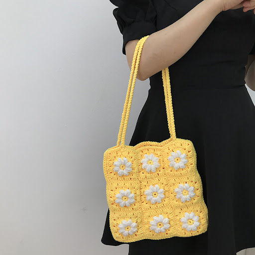 Title 4, Bolso de hombro de crochet oblicuo de lana de p...