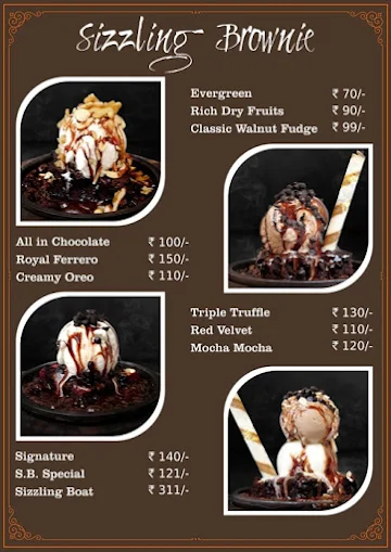 Sizzling Brownie menu 