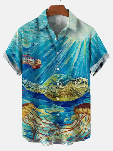 Title 3, Turtle Digital Printed Shirt Mens Top Shirt